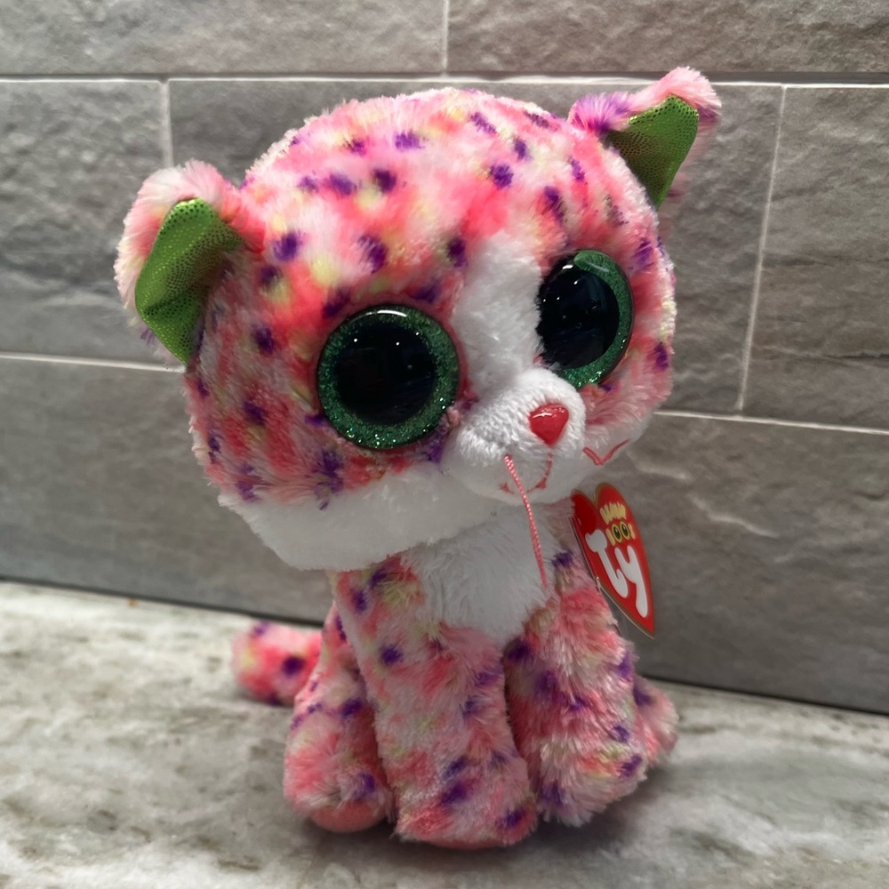 TY Beanie Boo Pink and White Plush Cat